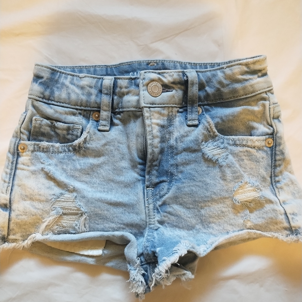 GAP KIDS LITE DENIM CUFF HI RISE DAISY DUKE  SHORTIE SHORTS LIL KID GIRLS SZ 6